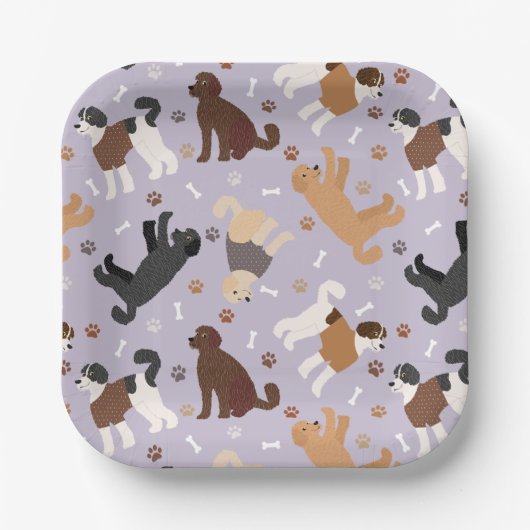 Labradoodle/Goldendoodle Knochen und Paare Pappteller (Vorderseite)