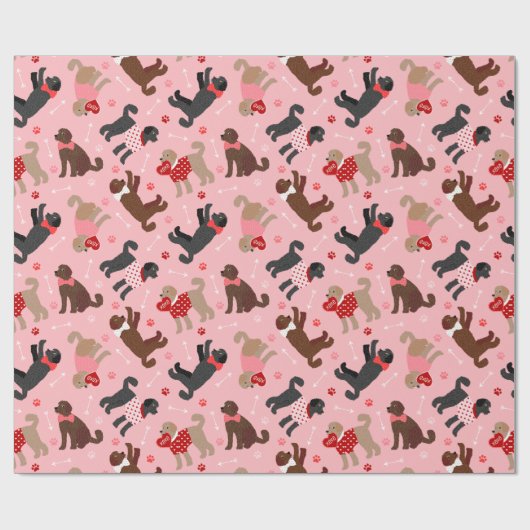 Labradoodle / Goldendoodle Valentinmuster Geschenkpapier (Flach)