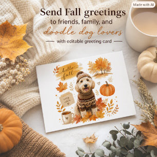Labradoodle Hallo Herbst Familien-Hund-Grußkarte Feiertagskarte