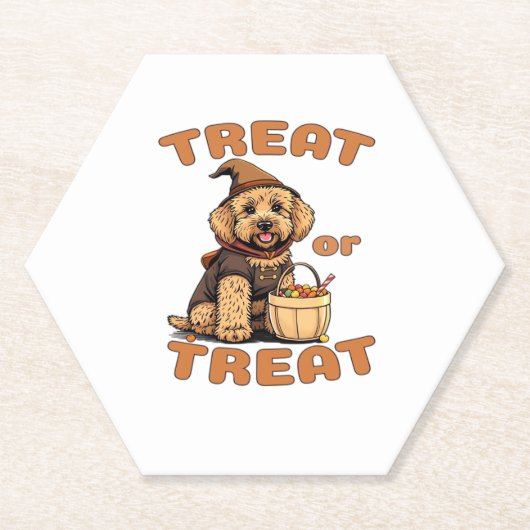 Labradoodle Halloween Dog Costume �Treat or Treat� Untersetzer (Vorderseite)