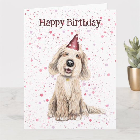 Labradoodle, Happy Birthday Card Karte (Kleine Pflanze)