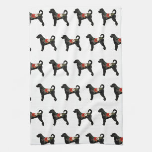 Labradoodle Hund Breed Boho Floral Silhouette Geschirrtuch