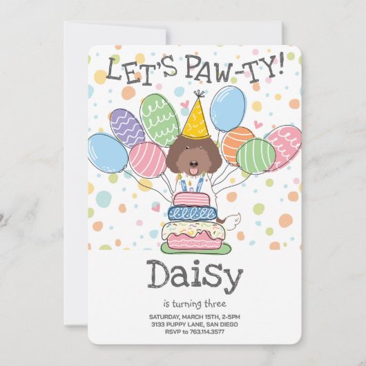 Labradoodle Hund Geburtstagsparty Einladung (Vorderseite)
