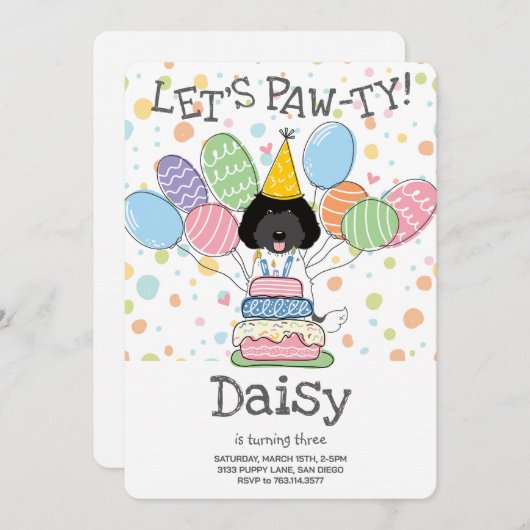 Labradoodle Hund Geburtstagsparty Einladung (Vorne/Hinten)