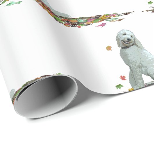 Labradoodle-Hund in Blätter, die Papier wackeln Geschenkpapier (Rolleneckpunkt)