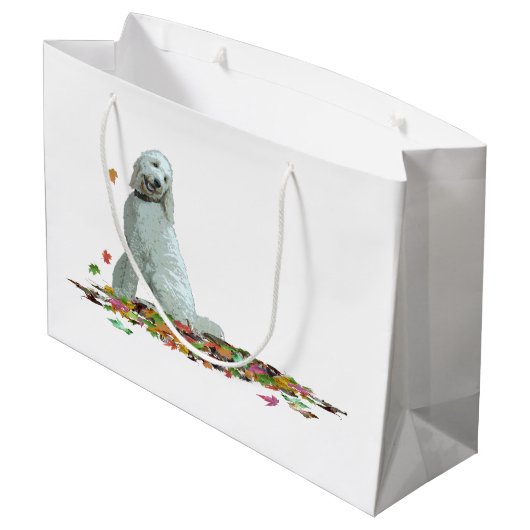 Labradoodle Hund in Blätter Geschenktasche Große Geschenktüte (Rückseite Schrägansicht)