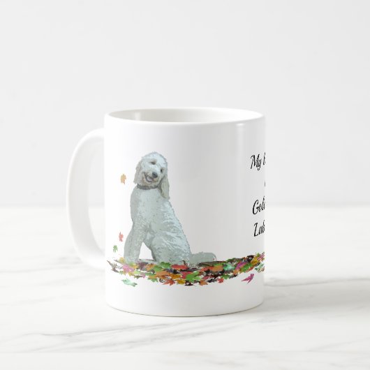 Labradoodle Hund in Blätter Kaffee Tasse (Vorderseite Links)