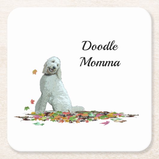Labradoodle Hund in Blätter Papier Untersetzer (Vorderseite)