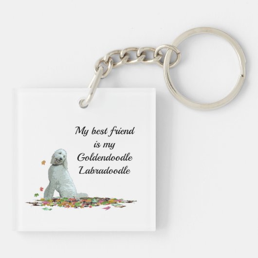 Labradoodle Hund in Blätter Schlüsselanhänger (Rückseite)