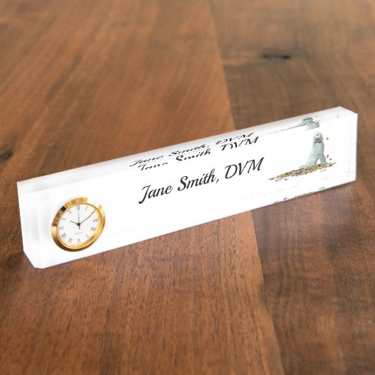 Labradoodle Hund in Blätter Schreibtischnamensplat Namensplakette (Seite)