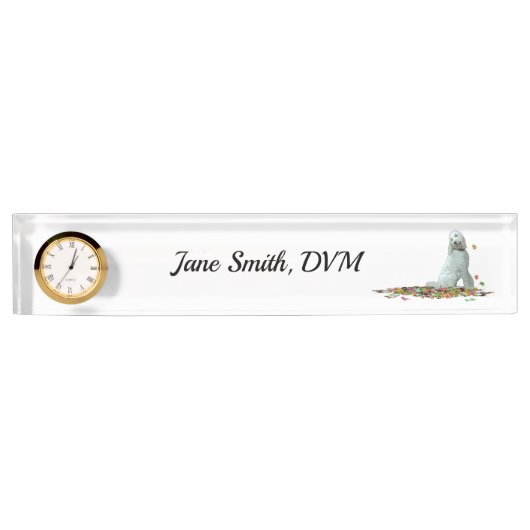 Labradoodle Hund in Blätter Schreibtischnamensplat Namensplakette (Vorderseite)