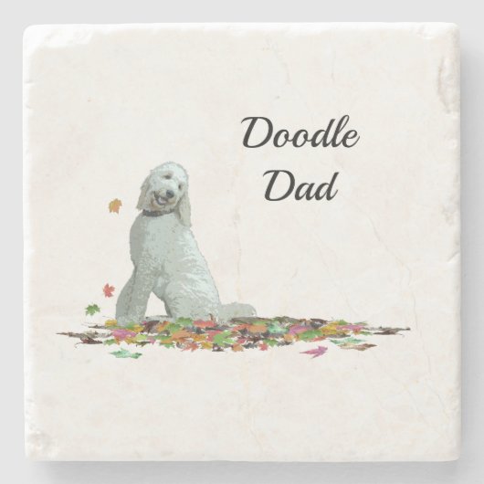 Labradoodle Hund in Blätter Stone Untersetzer (Vorderseite)