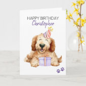 Labradoodle Hund Personalisiert Happy Birthday Karte (Gelbe Blume)