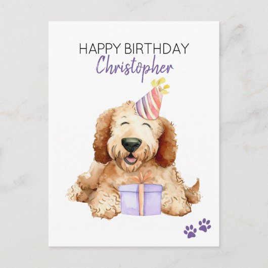 Labradoodle Hund Personalisiert Happy Birthday Postkarte (Vorderseite)