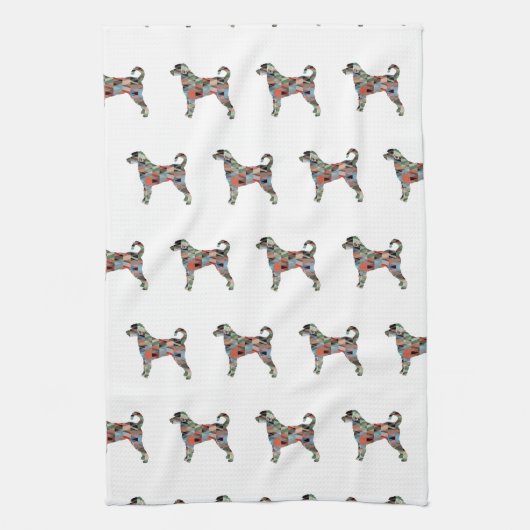 Labradoodle Hund Rasse Silhouette Geo Kariert Geschirrtuch (Vertikal)