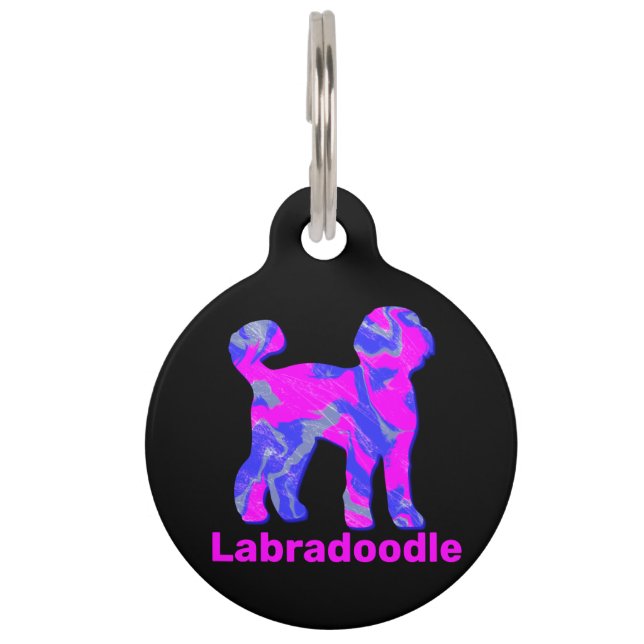Labradoodle Hund Silhouette Crazy Hot Pink Haustiermarke (Vorderseite)