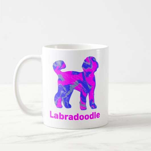 Labradoodle Hund Silhouette Crazy Hot Pink Kaffeetasse (Links)
