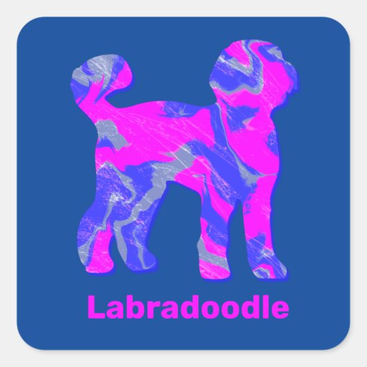 Labradoodle Hund Silhouette Crazy Hot Pink Quadratischer Aufkleber (Vorderseite)