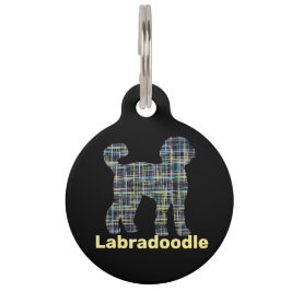 Labradoodle Hund Silhouette Gelb & Blau Gitter Lin Haustiermarke