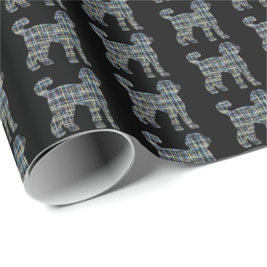 Labradoodle Hund Silhouette Gelb & Blau Gitter Sch Geschenkpapier (Rolleneckpunkt)