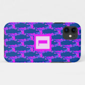 Labradoodle Hund Silhouette Rosa Monogramm Blau Case-Mate iPhone Hülle (Rückseite (Horizontal))