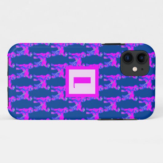 Labradoodle Hund Silhouette Rosa Monogramm Blau Case-Mate iPhone Hülle (Rückseite (Horizontal))