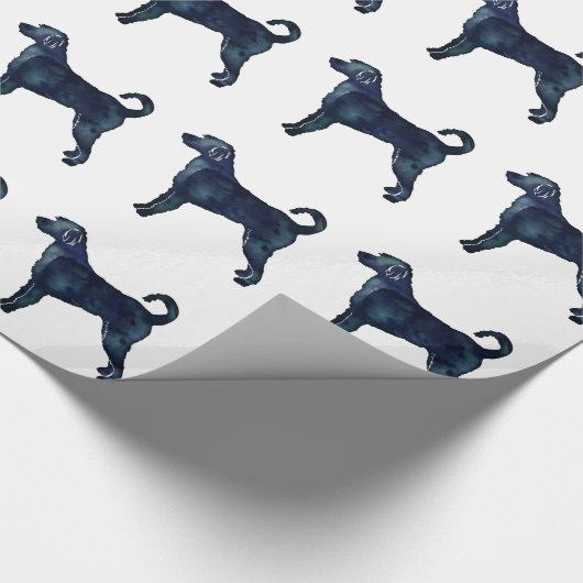 Labradoodle Hund Silhouette Schwarzes Wasser Geschenkpapier (Ecke)