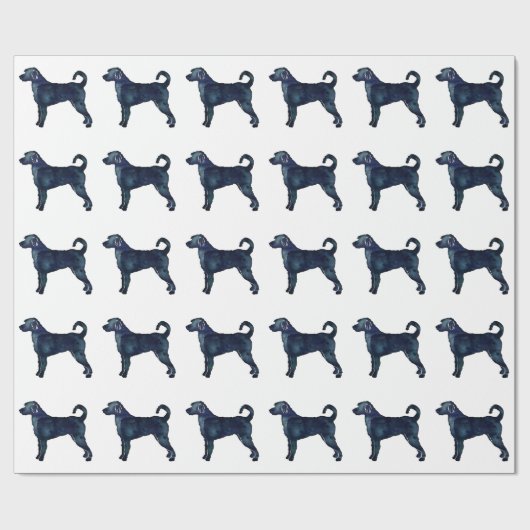 Labradoodle Hund Silhouette Schwarzes Wasser Geschenkpapier (Flach)