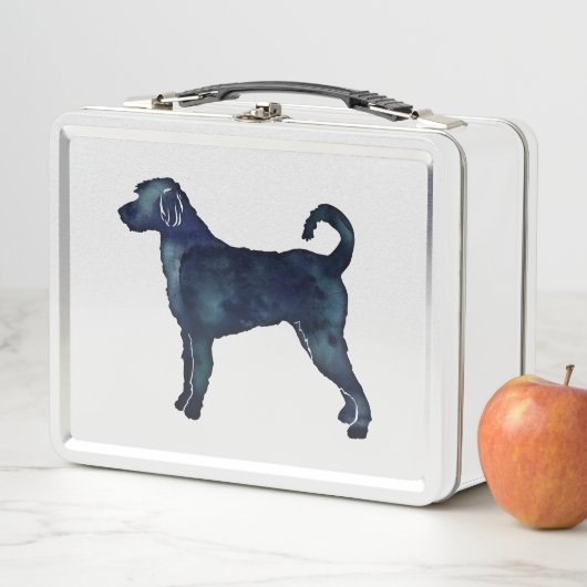 Labradoodle Hund Silhouette Schwarzes Wasser Metall Brotdose (Beispiel)