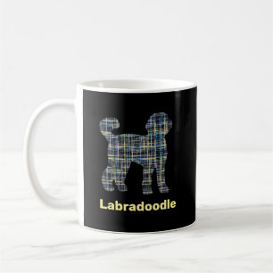 Labradoodle Hund Silhouette Yellow&Blue Grid Kaffeetasse