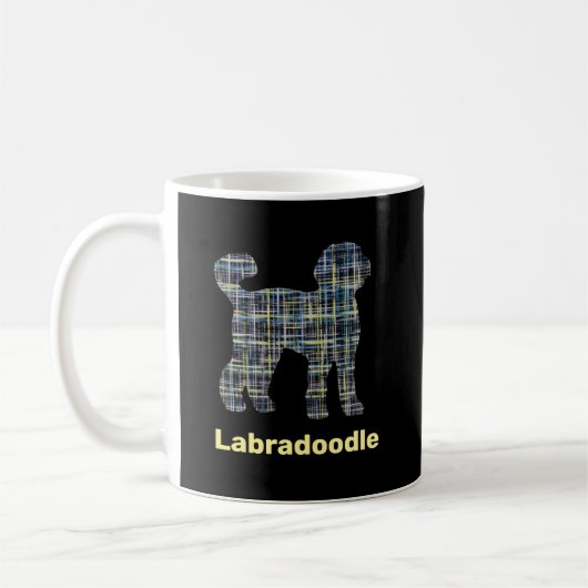 Labradoodle Hund Silhouette Yellow&Blue Grid Kaffeetasse (Links)
