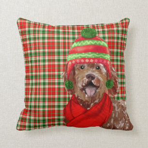 Labradoodle Hund und Feiertag Kariert Weihnachten Kissen