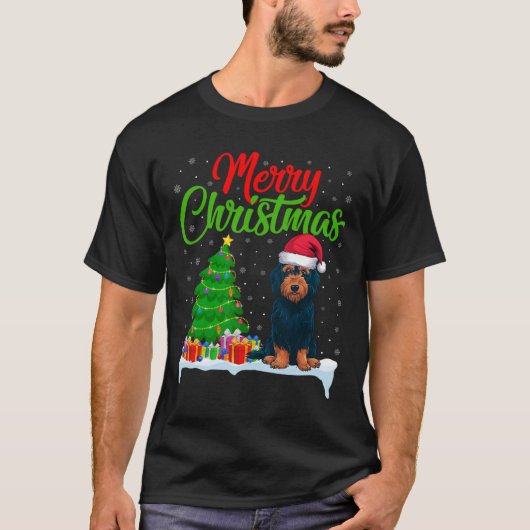 Labradoodle Hund Weihnachtsbaum Lichter Funny Xmas T-Shirt (Vorderseite)