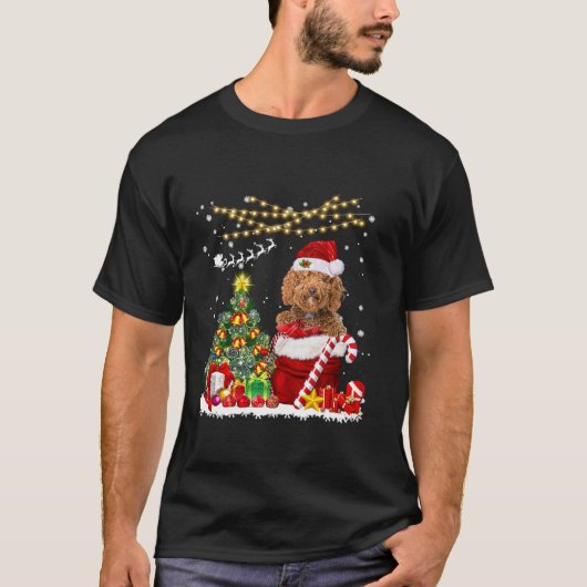 Labradoodle Hund Weihnachtsbaum Lights Hundebesitz T-Shirt (Vorderseite)