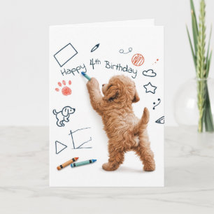 Labradoodle kritzelt zum 4. Geburtstag Karte