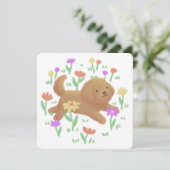 Labradoodle mit Blume Illustration Dankeskarte (Stehend Vorderseite)