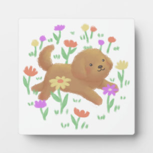 Labradoodle mit Blume Illustration Fotoplatte