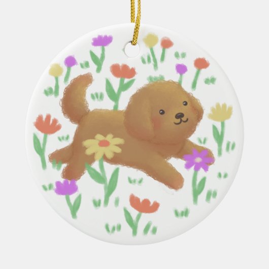 Labradoodle mit Blume Illustration Keramik Ornament (Vorne)