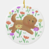 Labradoodle mit Blume Illustration Keramik Ornament (Hinten)