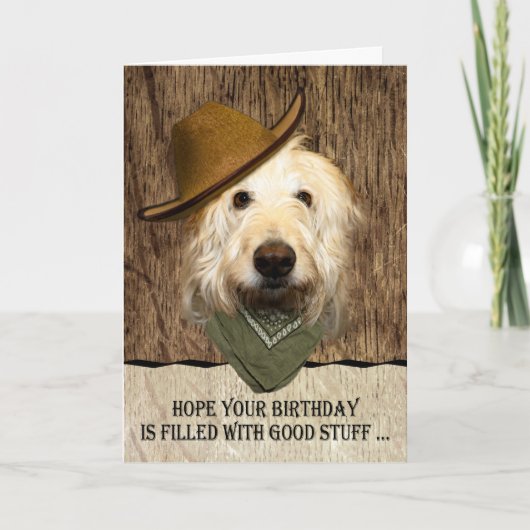 Labradoodle mit Cowboy Hat Funny Birthday Card Karte (Vorderseite)