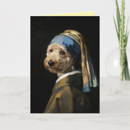 Labradoodle mit einer Perlenohrring-Grußkarte Karte