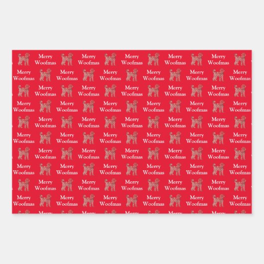Labradoodle Niedlich Hund Silhouette Rote Woofmas Geschenkpapier Set (Vorderseite)