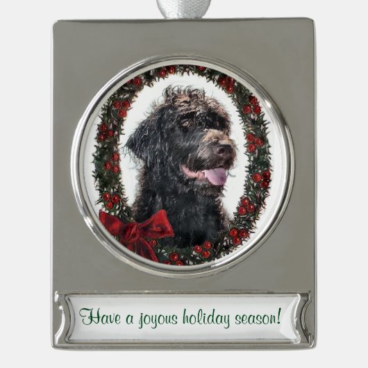 Labradoodle Personalisiert Weihnachten Banner-Ornament Silber (Vorderseite)