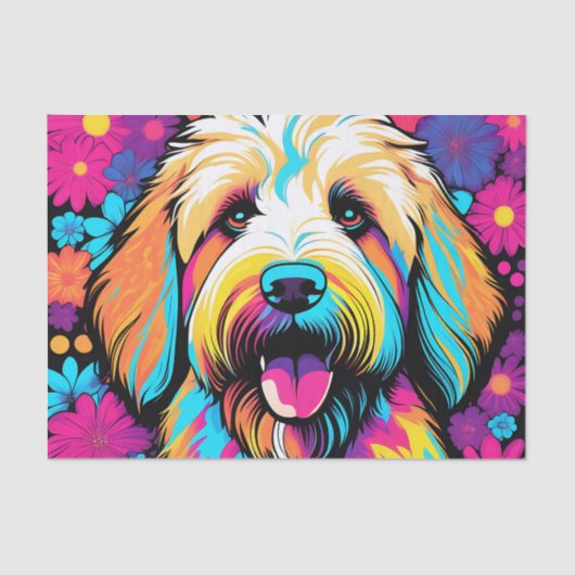 Labradoodle Pop Art Hund mit Blume Seidenpapier (Vorderseite)