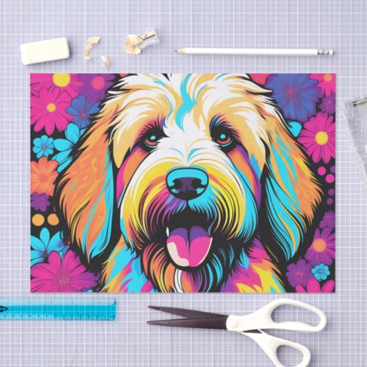 Labradoodle Pop Art Hund mit Blume Seidenpapier (Handwerk)