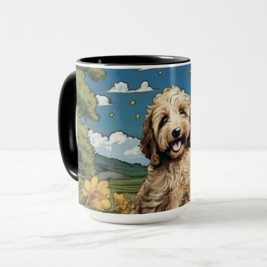 Labradoodle Puppy Farm Morgens Tasse (Vorderseite Links)