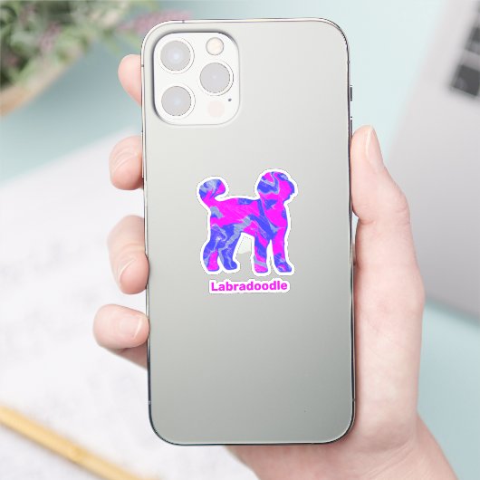 Labradoodle Silhouette Crazy Hot Pink Sticker (Telefon)