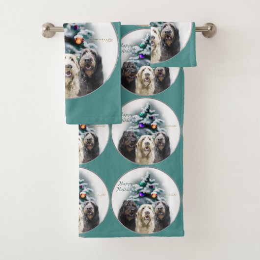 Labradoodle Trio Christmas Badhandtuch Set (Insitu)