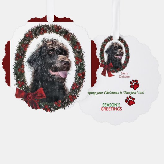 Labradoodle Weihnachtsgeschenke Ornament Karte (Vorderseite/Rückseite)