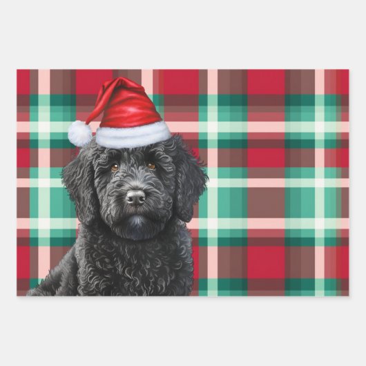 Labradoodle Weihnachtshund Rot und Grün Kariert Geschenkpapier Set (Vorderseite 3)